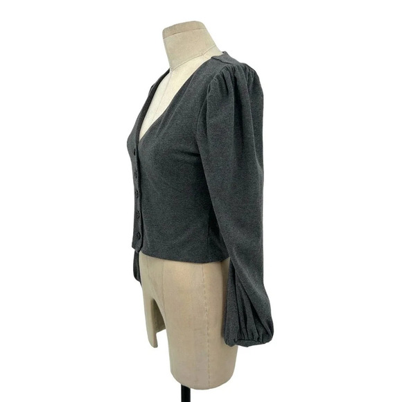 Privacy Please x Revolve Gray Puff Sleeve Cotton‎ Cardigan Sweater Size Small - Picture 4 of 8